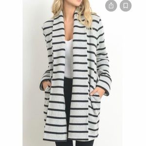 Doe & Rae Long Striped Gray & Black Cardigan with Pockets